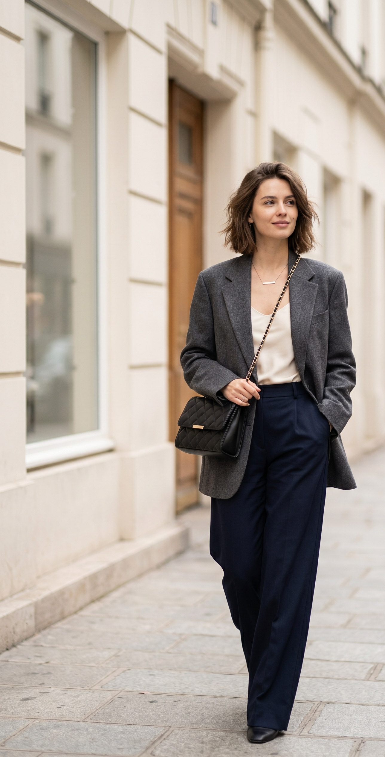 Casual luxury street style mit kleiner schwarzer Ketten-Schultertasche von Guess