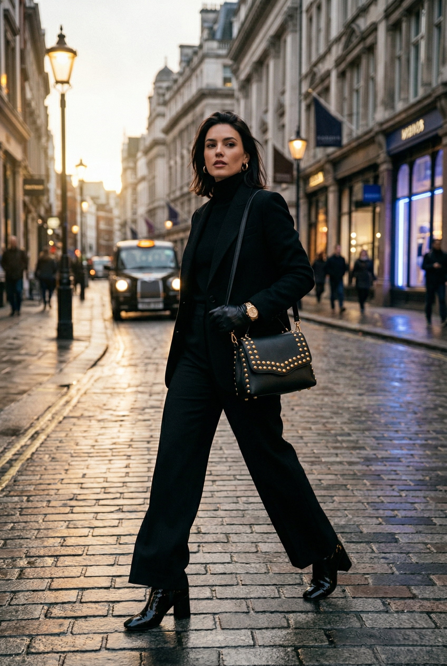 Valentino Rockstud Tasche im Alltags-Styling dramatischer Luxus-Look